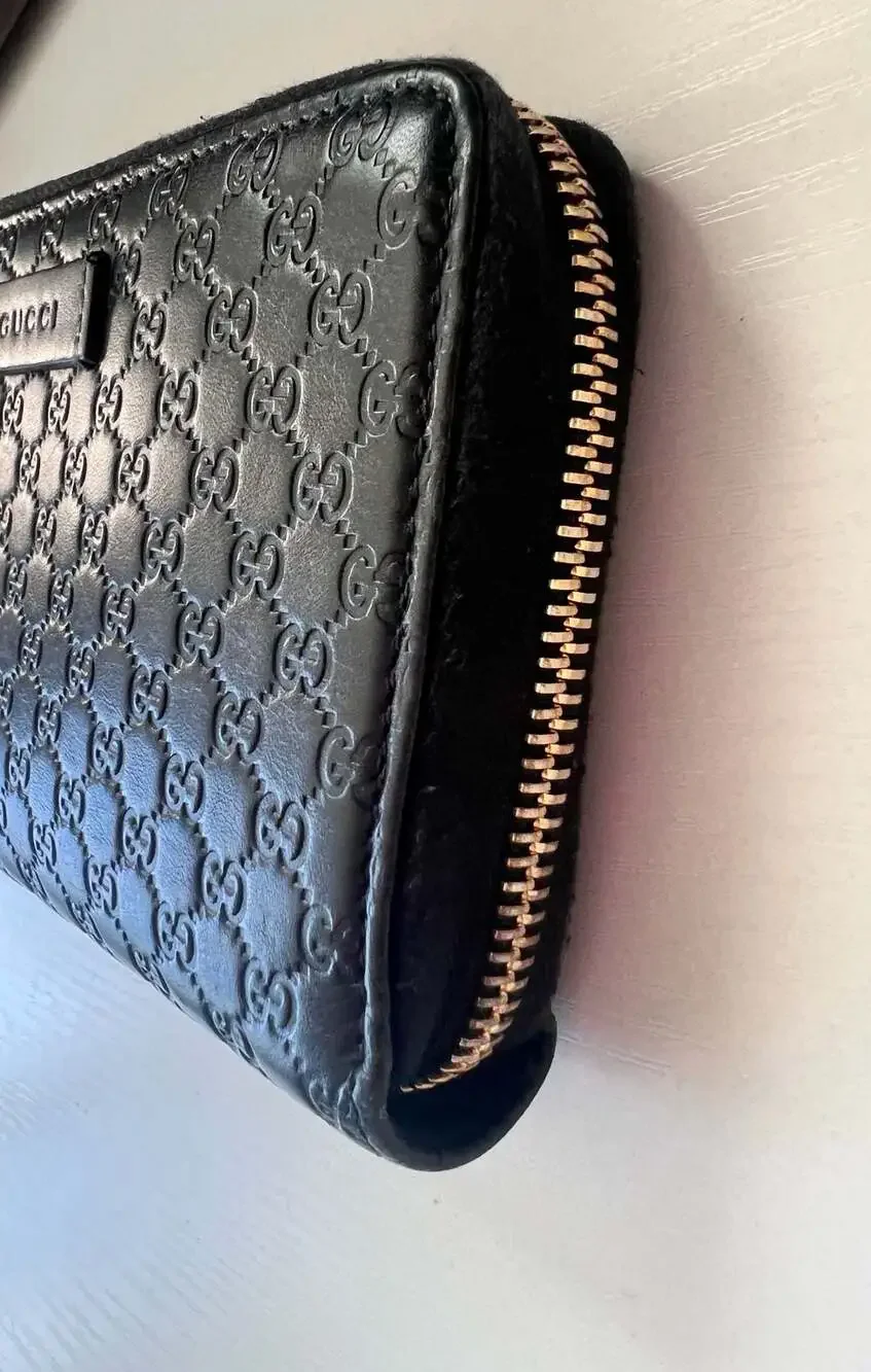 Gucci Black Micro Guccissima Leather Zip Around Wallet - Picture 8 of 13